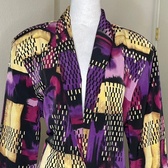Vintage Kensington Square Abstract 80's Button Single Breasted Blazer Size XL - Picture 2 of 6